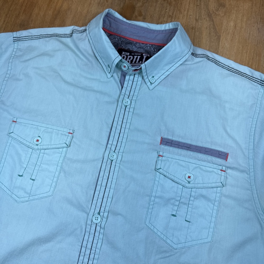 Drill Clothing Company‎ Teal Short Sleeve Collar Button Up Shirt Sz XL Western